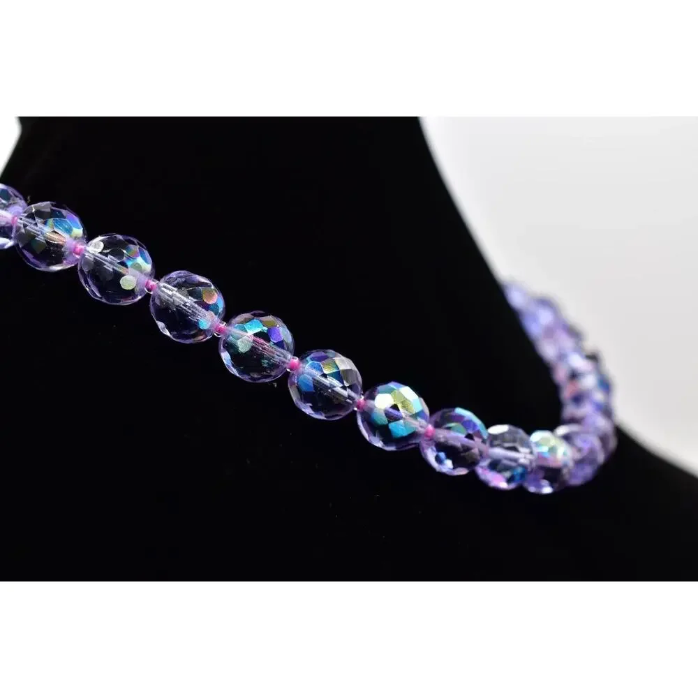 Vintage Crystal Collar Necklace Glass Beaded Purple Lavender Heavy Chunky BinBD